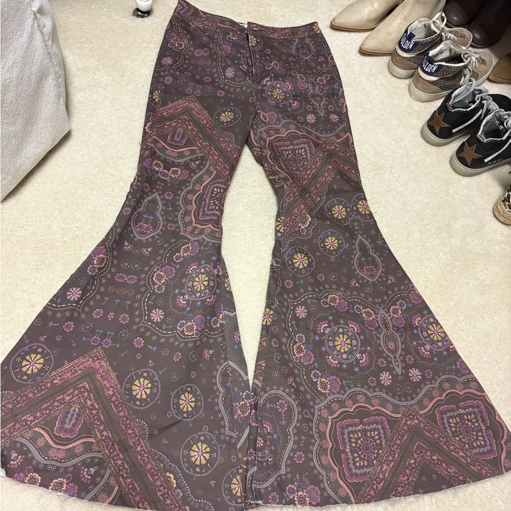 Free People Brown Paisley Flare Jeans